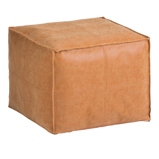 18" Brown Faux Leather Pouf Ottoman