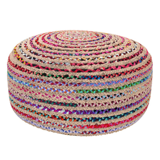 30" Blue Jute Round Pouf Ottoman