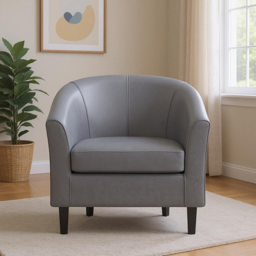 30" Gray and Dark Brown Leather Arm Chair