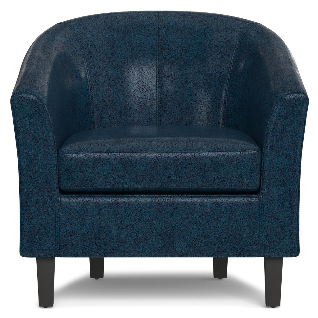 30" Blue and Dark Brown Leather Arm Chair