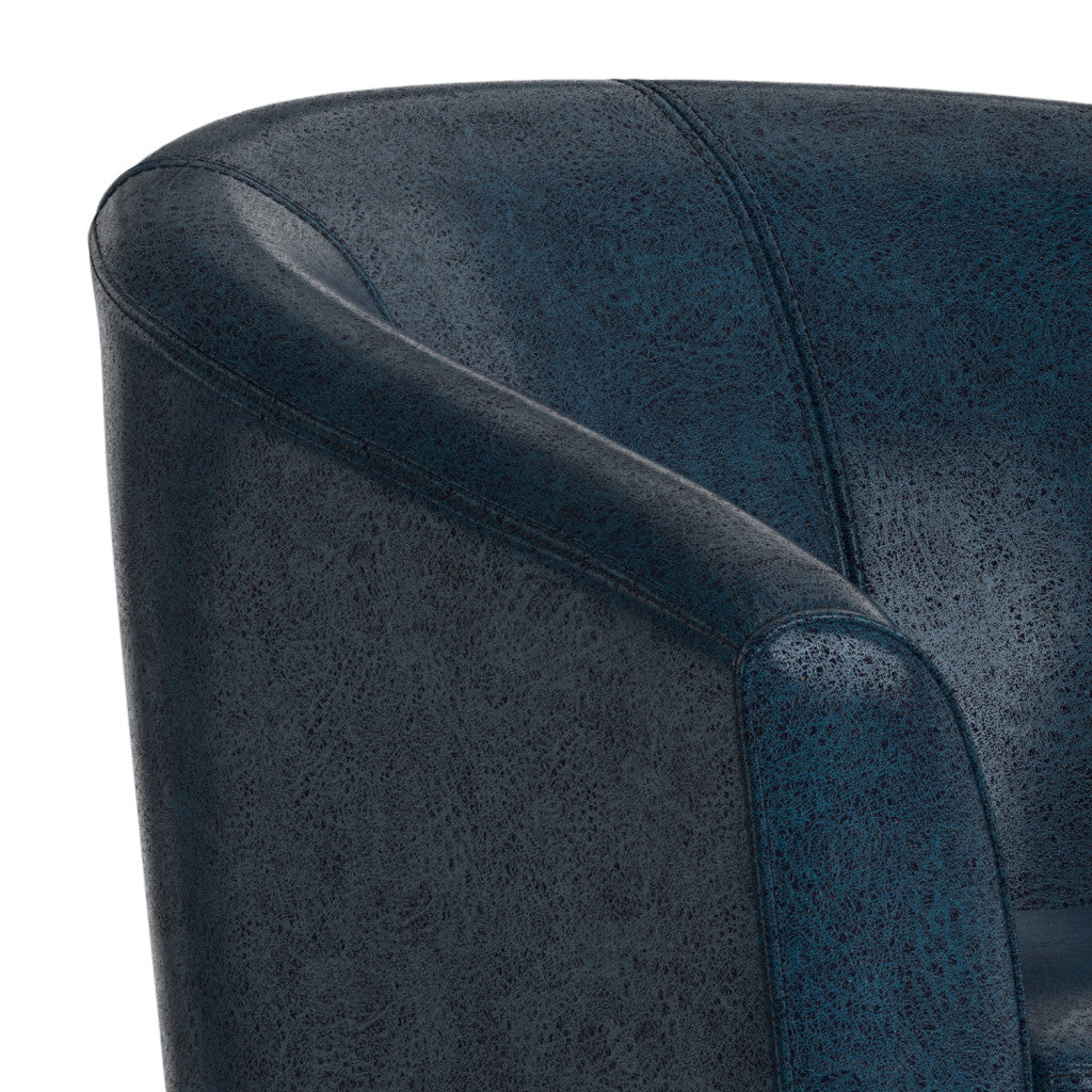30" Blue and Dark Brown Leather Arm Chair
