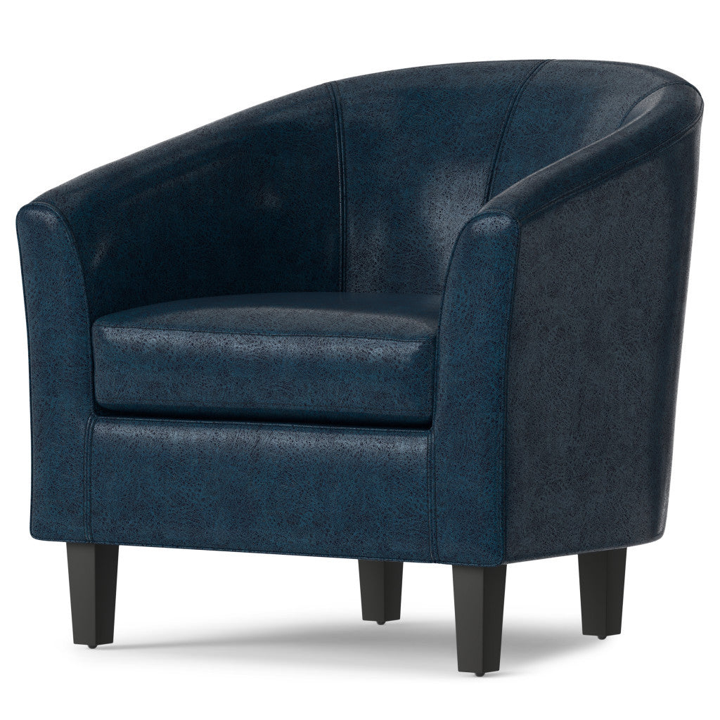 30" Blue and Dark Brown Leather Arm Chair