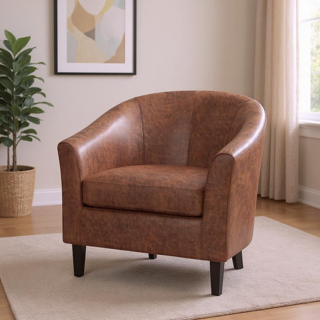 30" Brown and Dark Brown Leather Arm Chair