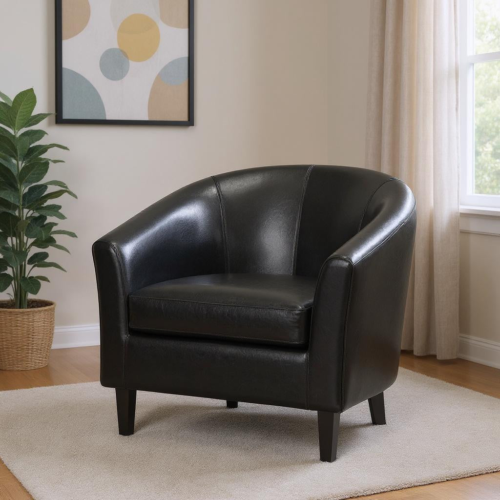 30" Black and Dark Brown Leather Arm Chair