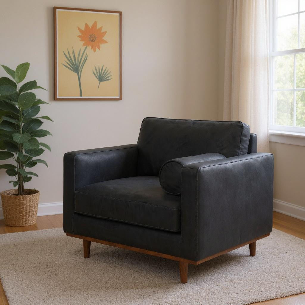 43" Black and Brown Leather Arm Chair