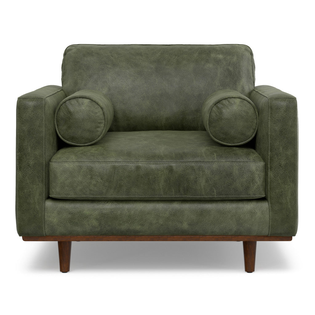 43" Green and Brown Leather Arm Chair