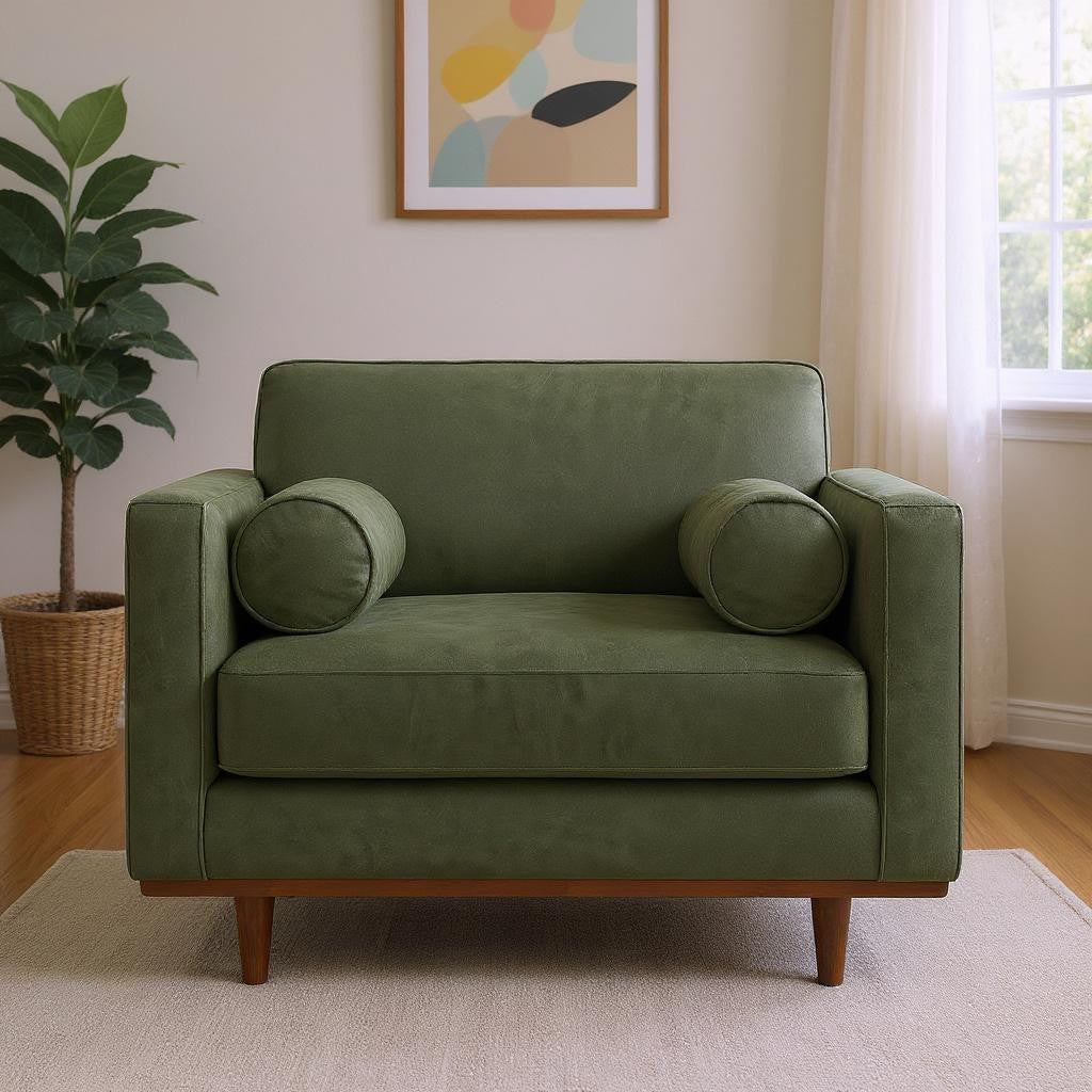 43" Green and Brown Leather Arm Chair