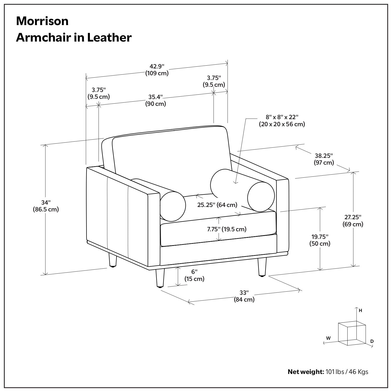 43" Brown Leather Arm Chair