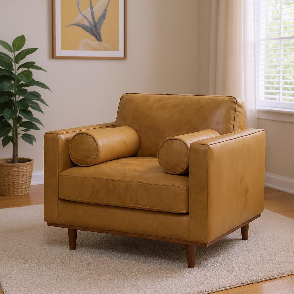 43" Brown Leather Arm Chair