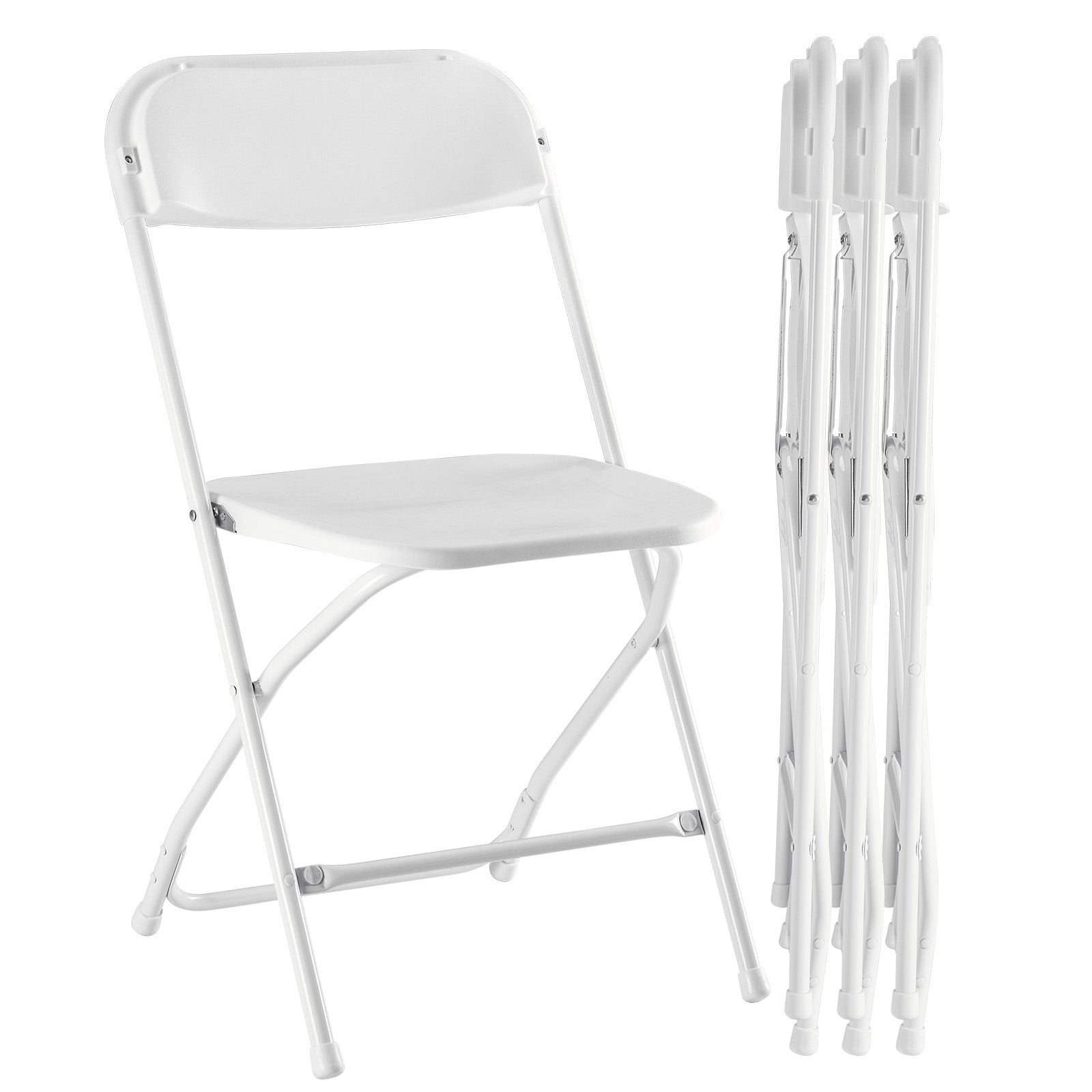 Set of Four White Metal Outdoor Folding Stacking Dining Chairs
