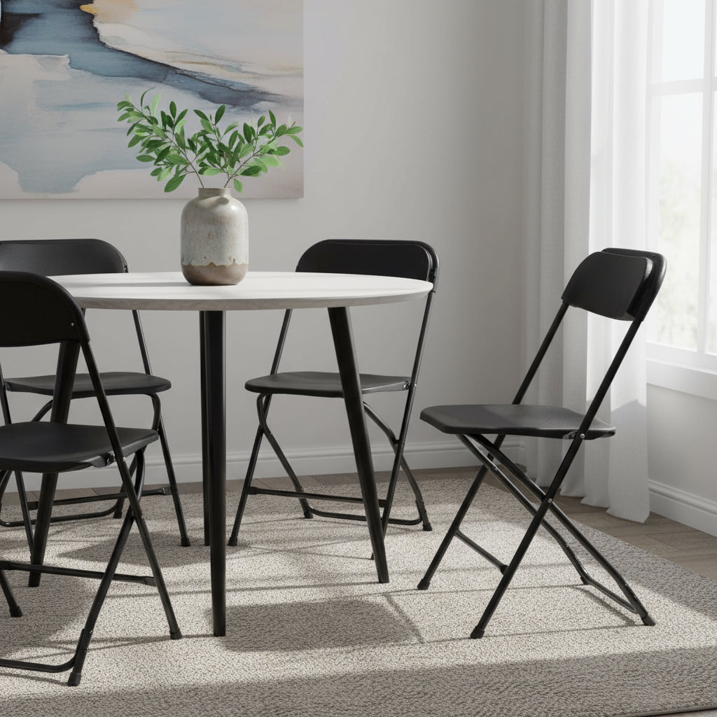 Set of Four Black Metal Outdoor Folding Stacking Dining Chairs