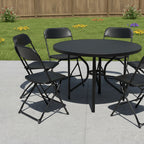 Set of Six Black Metal Outdoor Folding Stacking Dining Chairs