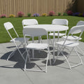 Set of Six White Metal Outdoor Folding Stacking Dining Chairs