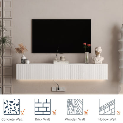 Floating TV Stand Wall Mounted With 16 Color LEDs, Modern TV Stand, Floating TV Cabinet Entertainment Center For 55 60 65 Inch TV