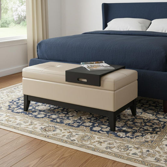 42" Dark Brown and Cream Upholstery Storage Ottoman
