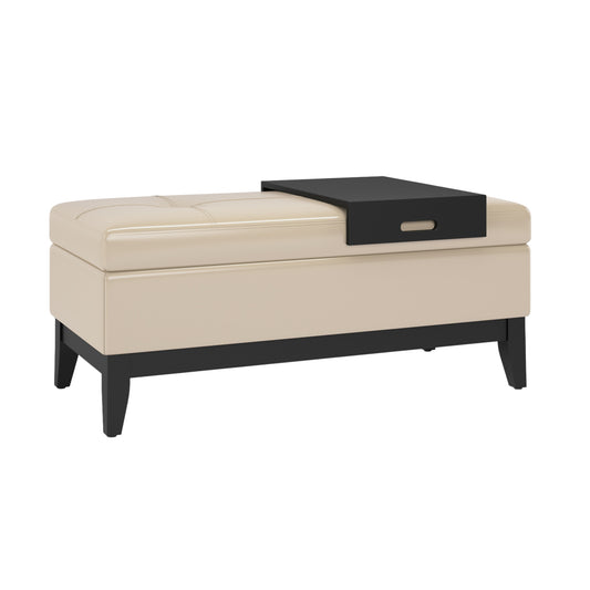 42" Dark Brown and Cream Upholstery Storage Ottoman