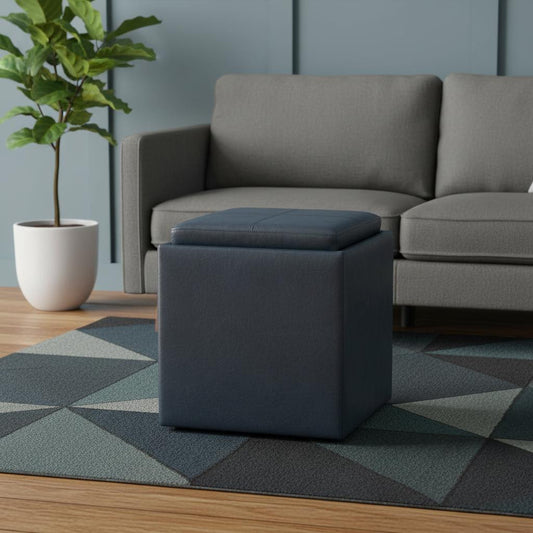 17" Denim Blue Upholstery Storage Ottoman
