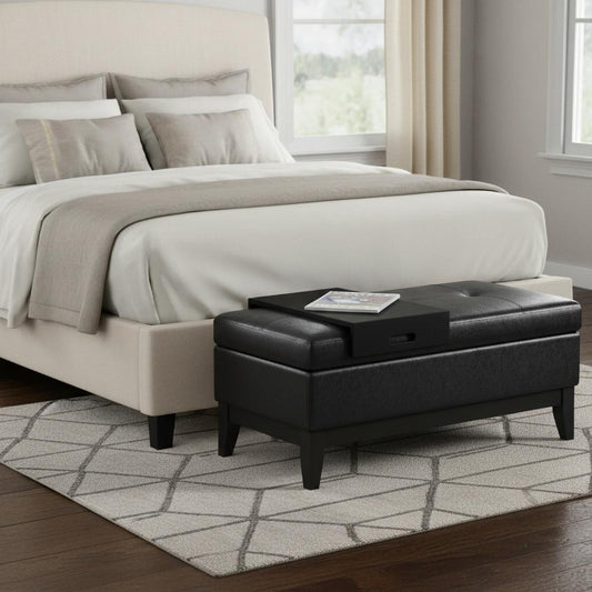42" Dark Brown and Black Upholstery Storage Ottoman