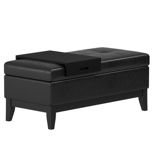 42" Dark Brown and Black Upholstery Storage Ottoman