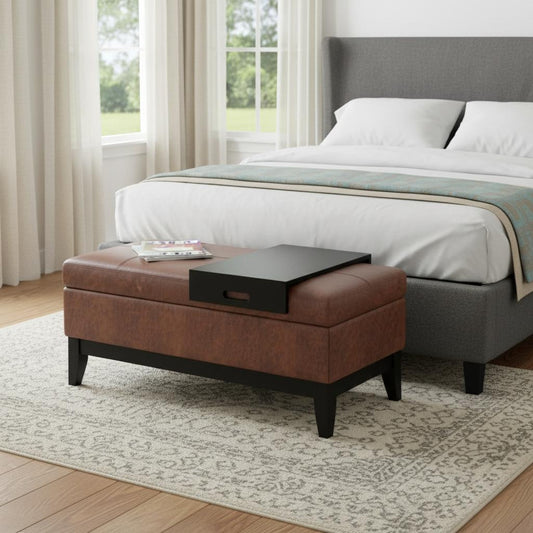 42" Dark Brown and Brown Upholstery Storage Ottoman