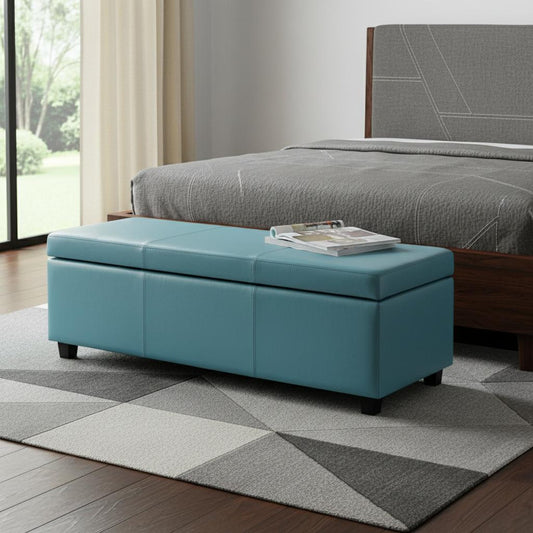48" Dark Brown and Blue Upholstery Storage Ottoman