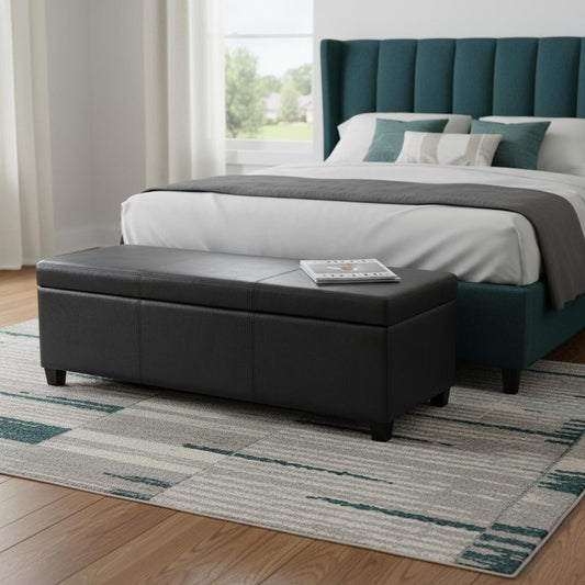 48" Dark Brown and Black Upholstery Storage Ottoman