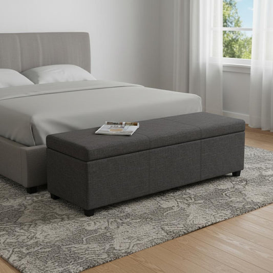 54" Dark Brown and Slate Gray Upholstery Storage Ottoman
