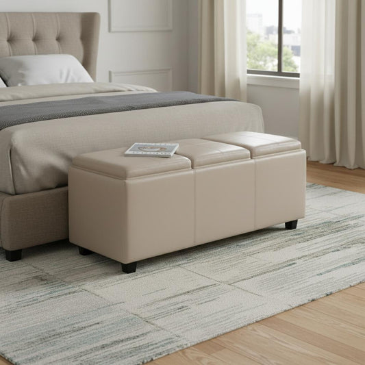 42" Dark Brown and Cream Upholstery Storage Ottoman