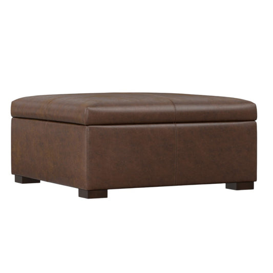 36" Walnut and Brown Upholstery Storage Ottoman