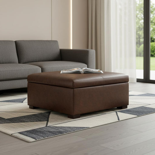 36" Walnut and Brown Upholstery Storage Ottoman