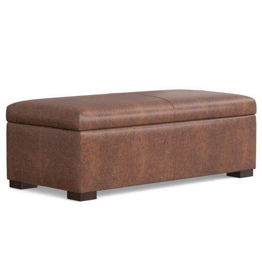 48" Walnut and Brown Upholstery Storage Ottoman