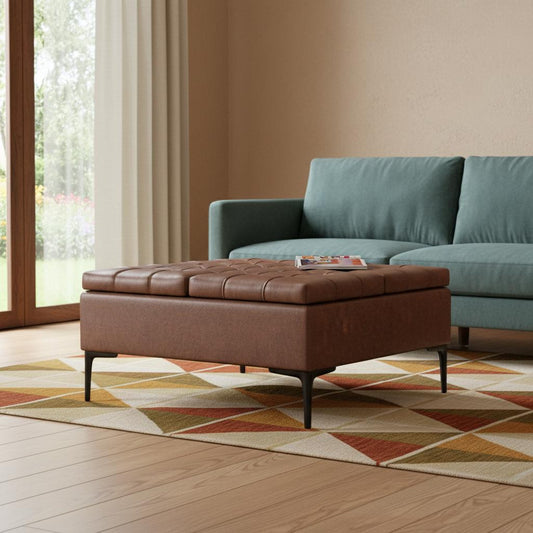 36" Black and Brown Upholstery Storage Ottoman