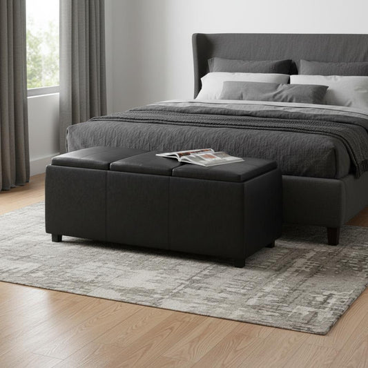 42" Dark Brown and Black Upholstery Storage Ottoman