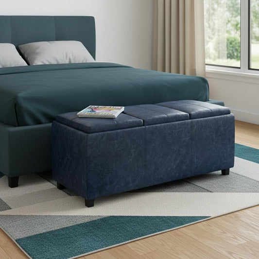 42" Dark Brown and Denim Blue Upholstery Storage Ottoman