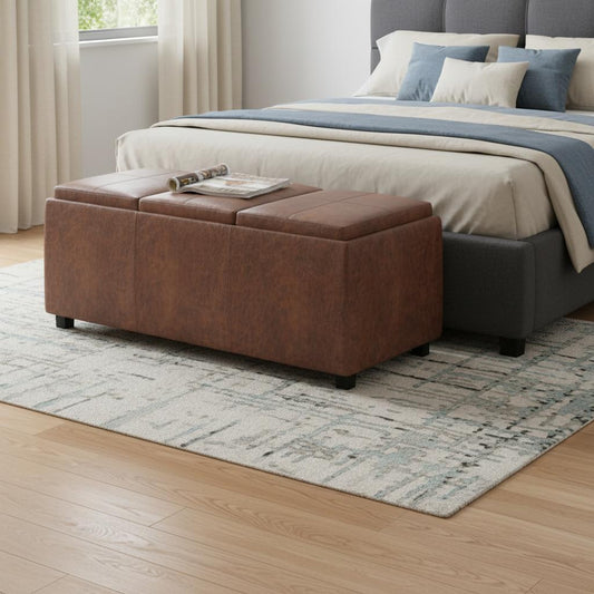 42" Dark Brown and Brown Upholstery Storage Ottoman