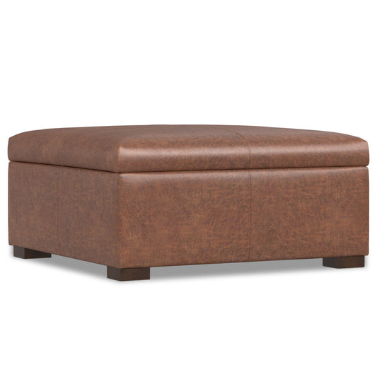 36" Walnut and Brown Upholstery Storage Ottoman
