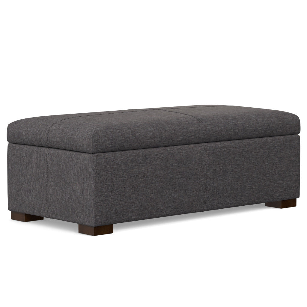 48" Walnut and Slate Gray Upholstery Storage Ottoman