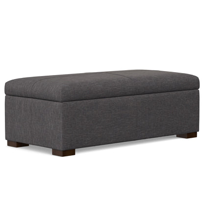 48" Walnut and Slate Gray Upholstery Storage Ottoman