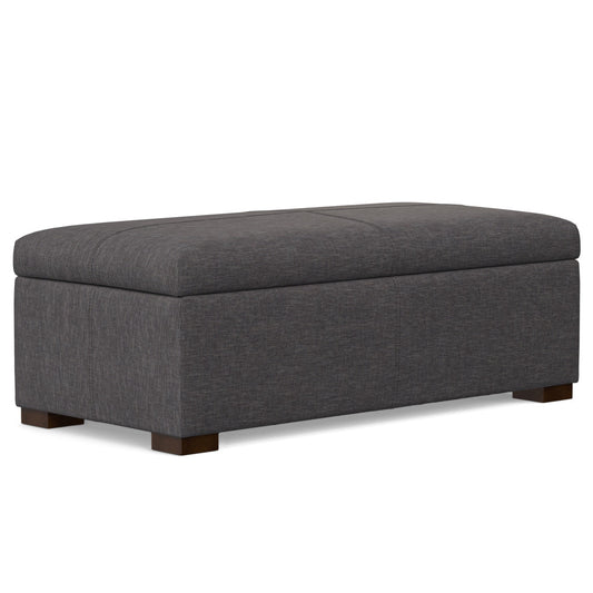 48" Walnut and Slate Gray Upholstery Storage Ottoman