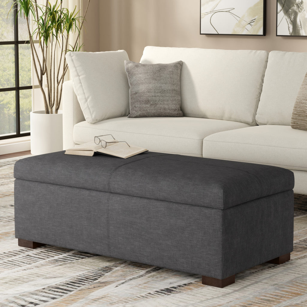 48" Walnut and Slate Gray Upholstery Storage Ottoman