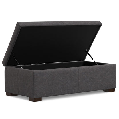 48" Walnut and Slate Gray Upholstery Storage Ottoman