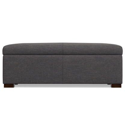 48" Walnut and Slate Gray Upholstery Storage Ottoman