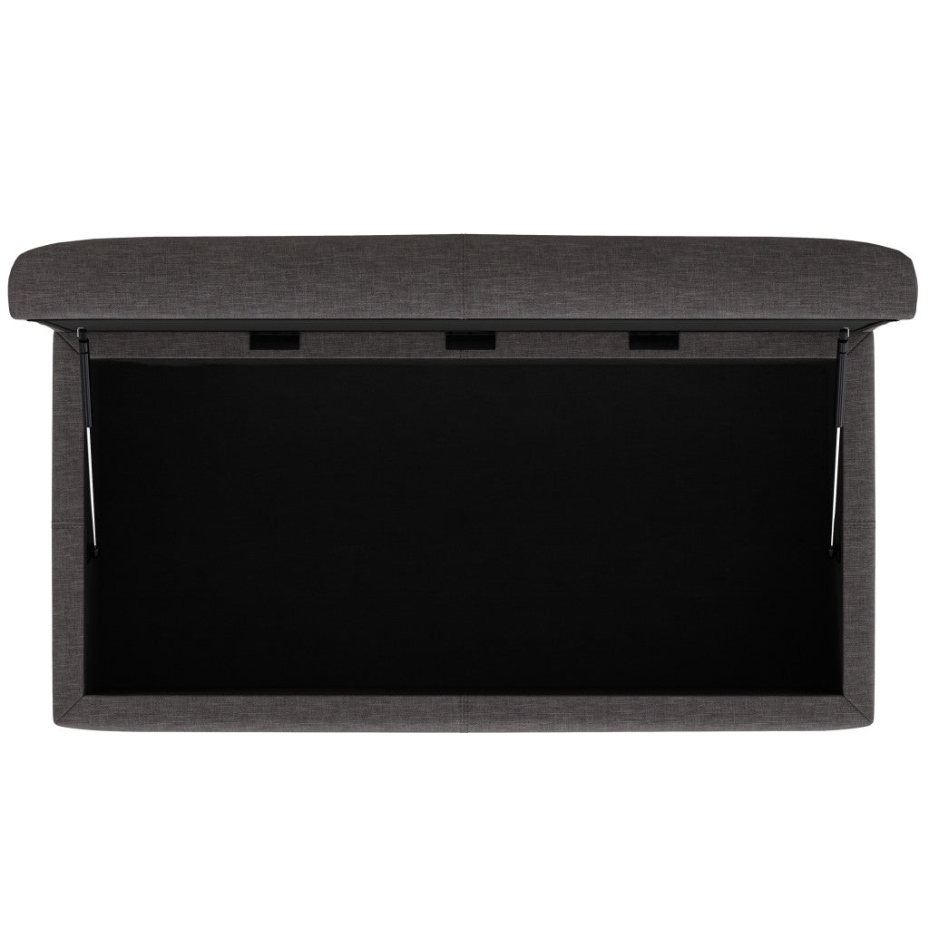 48" Walnut and Slate Gray Upholstery Storage Ottoman