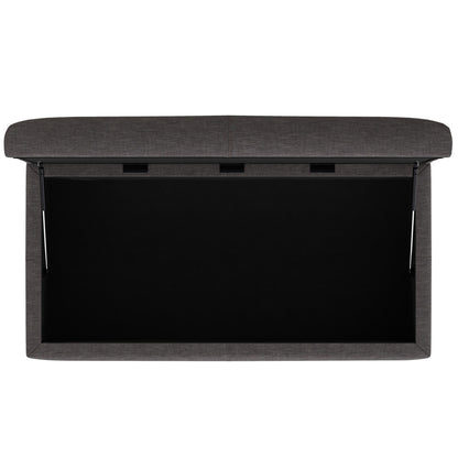48" Walnut and Slate Gray Upholstery Storage Ottoman