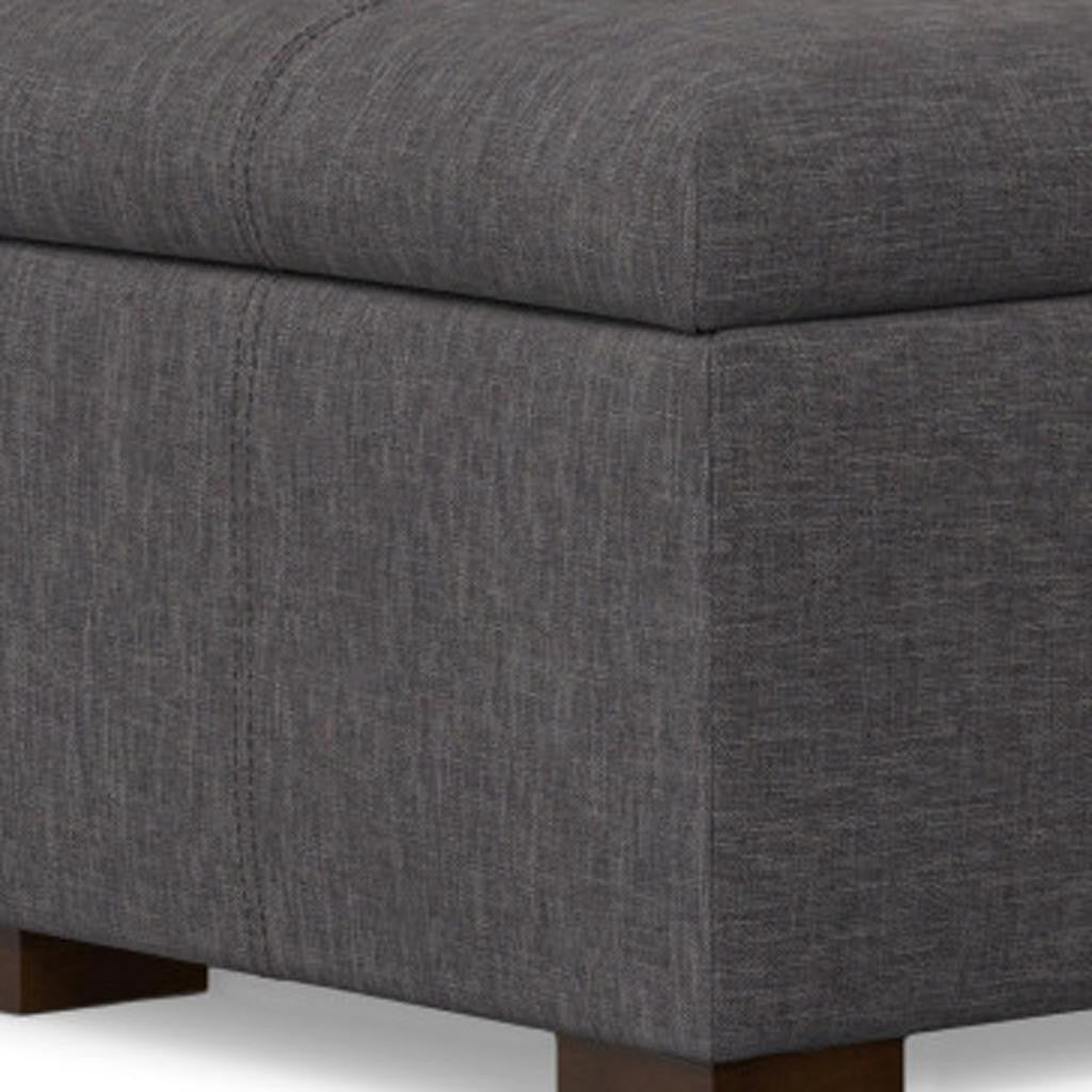 48" Walnut and Slate Gray Upholstery Storage Ottoman