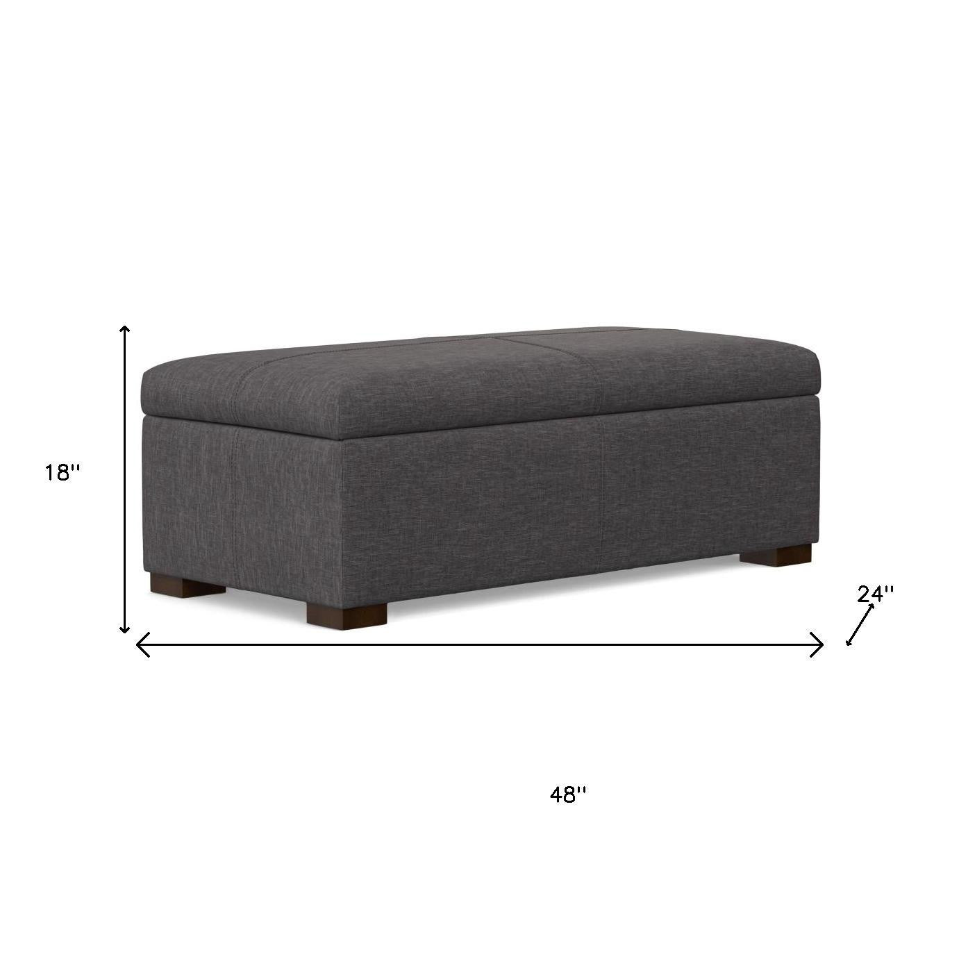 48" Walnut and Slate Gray Upholstery Storage Ottoman