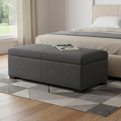 48" Walnut and Slate Gray Upholstery Storage Ottoman