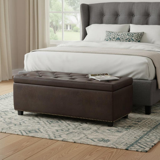 48" Dark Brown and Brown Upholstery Storage Ottoman