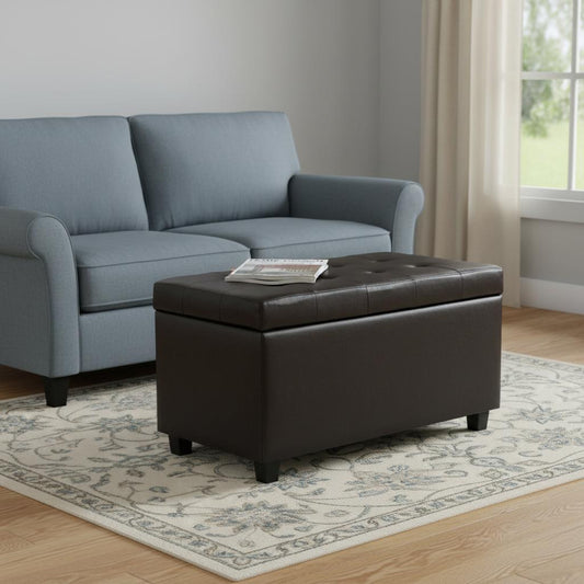34" Dark Brown and Brown Upholstery Storage Ottoman