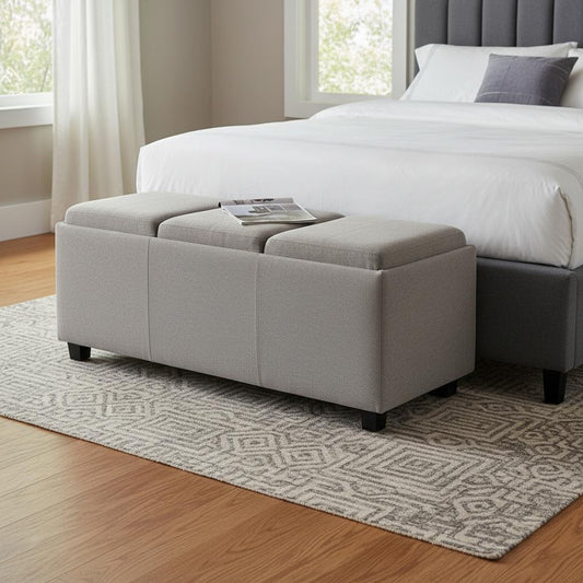 42" Dark Brown and Cloud Upholstery Storage Ottoman
